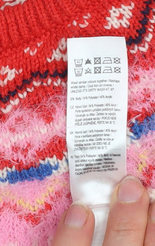 F&F Girls Red Christmas Fair Isle Pullover Jumper 4-5 Years