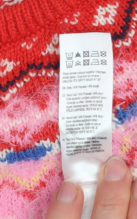 F&F Girls Red Christmas Fair Isle Pullover Jumper 4-5 Years