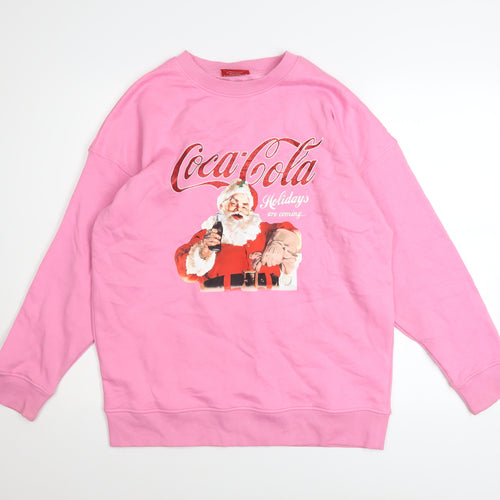 Coca-Cola Unisex Pink Christmas Sweatshirt Santa Graphic Small