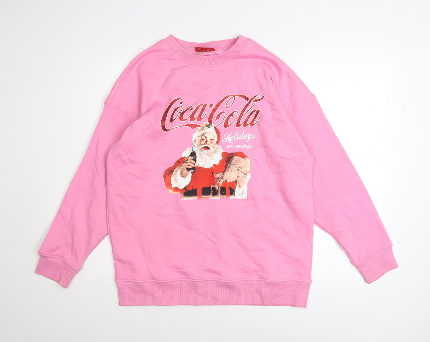 Coca-Cola Unisex Pink Christmas Sweatshirt Santa Graphic Small