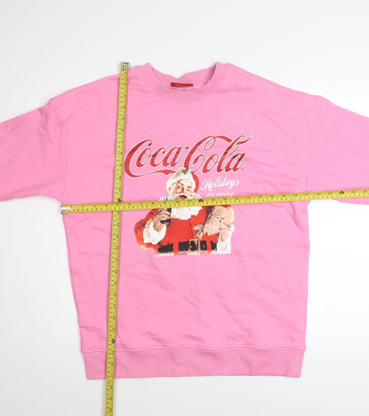 Coca-Cola Unisex Pink Christmas Sweatshirt Santa Graphic Small