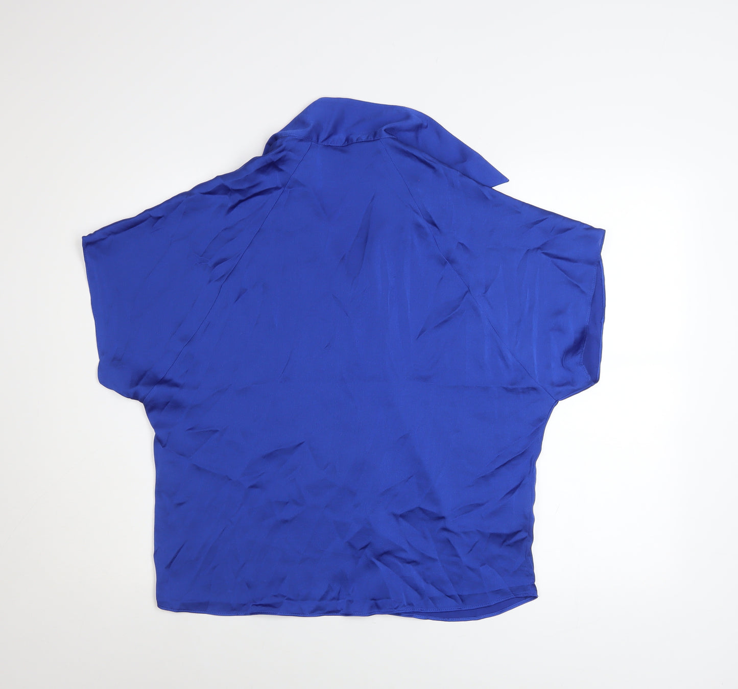MNG Women's Blue Collared Button-Up Short Sleeve Relaxed Fit Blouse Size 12