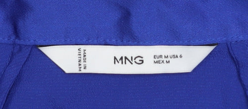 MNG Women's Blue Collared Button-Up Short Sleeve Relaxed Fit Blouse Size 12
