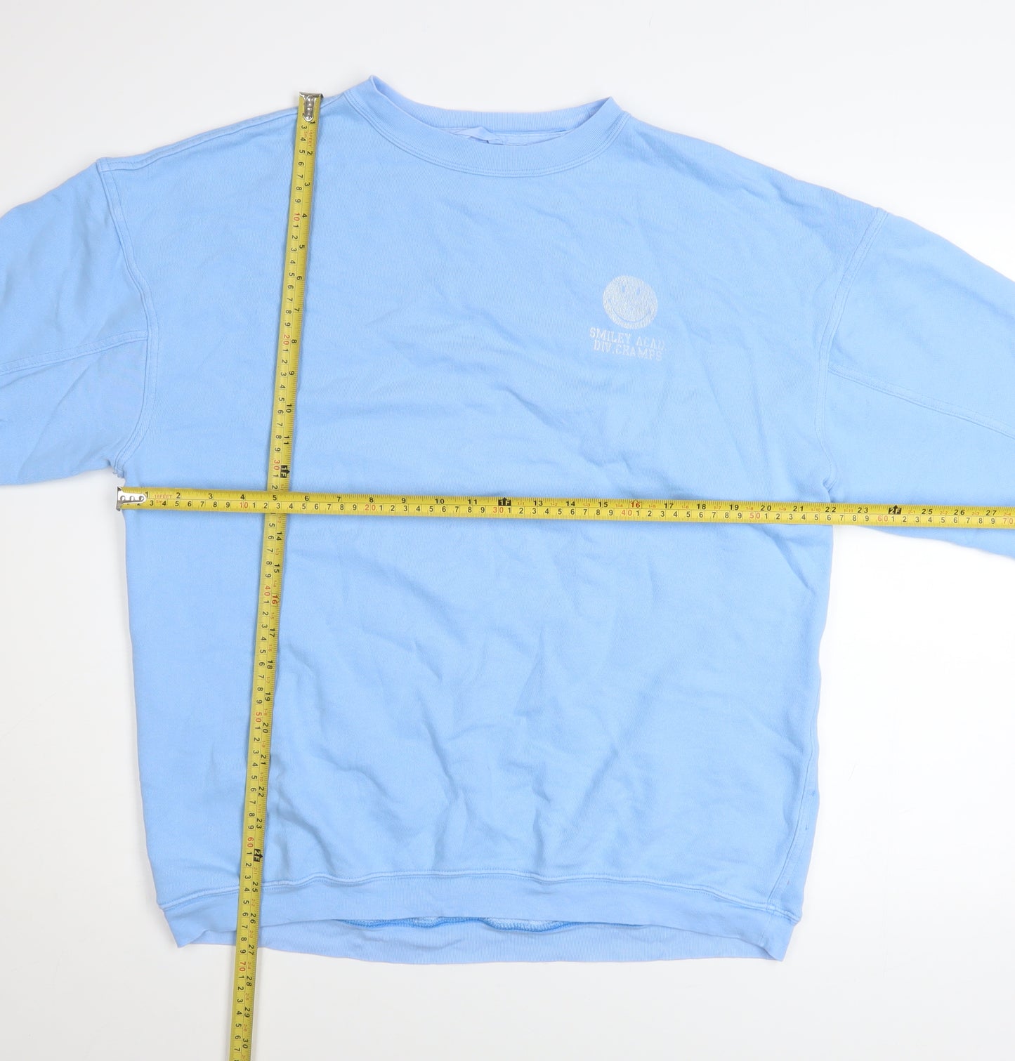 Aerie Unisex Blue Smiley Academy Graphic Pullover Sweatshirt Size S
