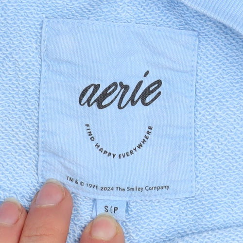 Aerie Unisex Blue Smiley Academy Graphic Pullover Sweatshirt Size S