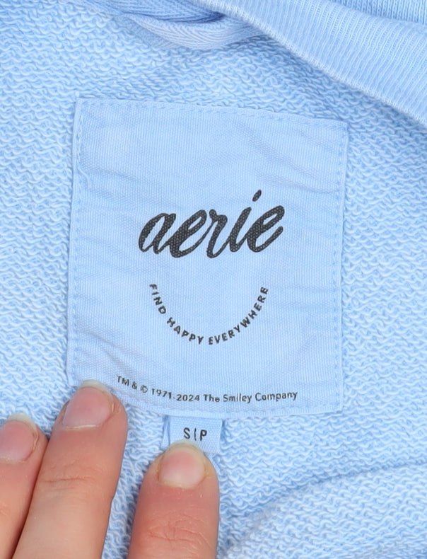Aerie Unisex Blue Smiley Academy Graphic Pullover Sweatshirt Size S
