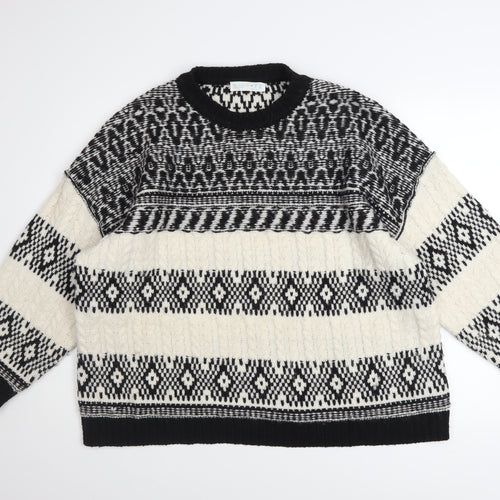 Primark Womens Black White Geometric Knit Pullover Jumper Size M
