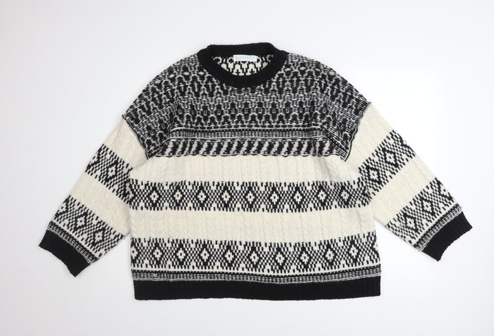 Primark Womens Black White Geometric Knit Pullover Jumper Size M