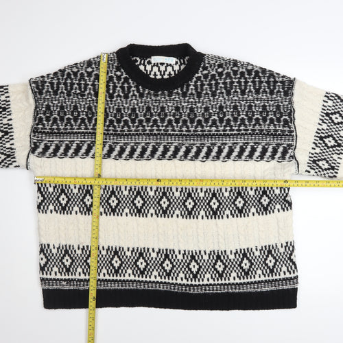 Primark Womens Black White Geometric Knit Pullover Jumper Size M