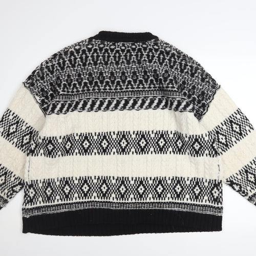 Primark Womens Black White Geometric Knit Pullover Jumper Size M