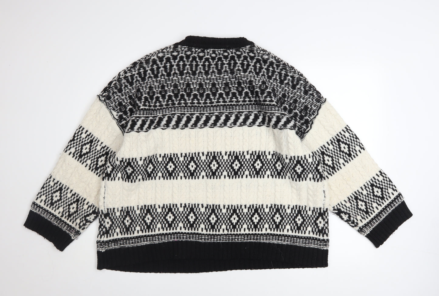 Primark Womens Black White Geometric Knit Pullover Jumper Size M