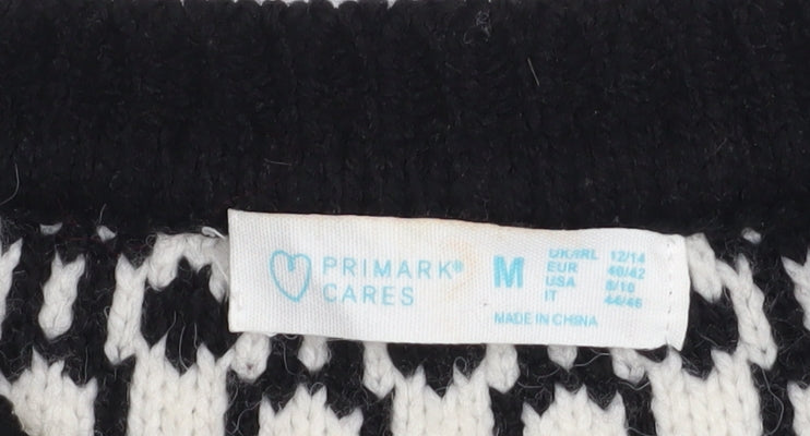 Primark Womens Black White Geometric Knit Pullover Jumper Size M