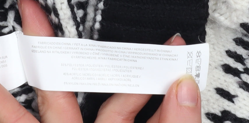 Primark Womens Black White Geometric Knit Pullover Jumper Size M