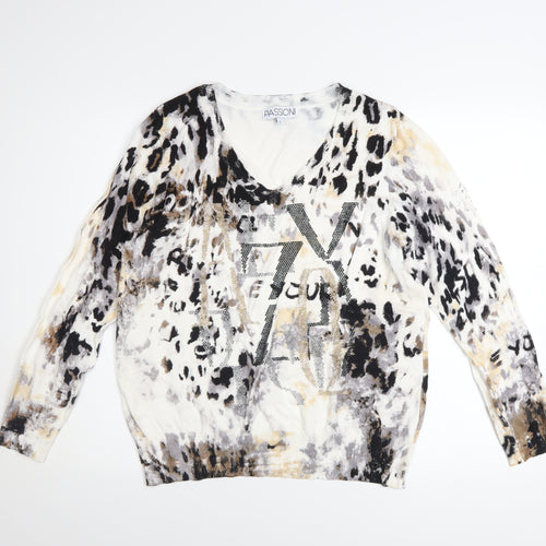 Passioni Women’s Multicoloured Animal Print V-Neck Jumper L