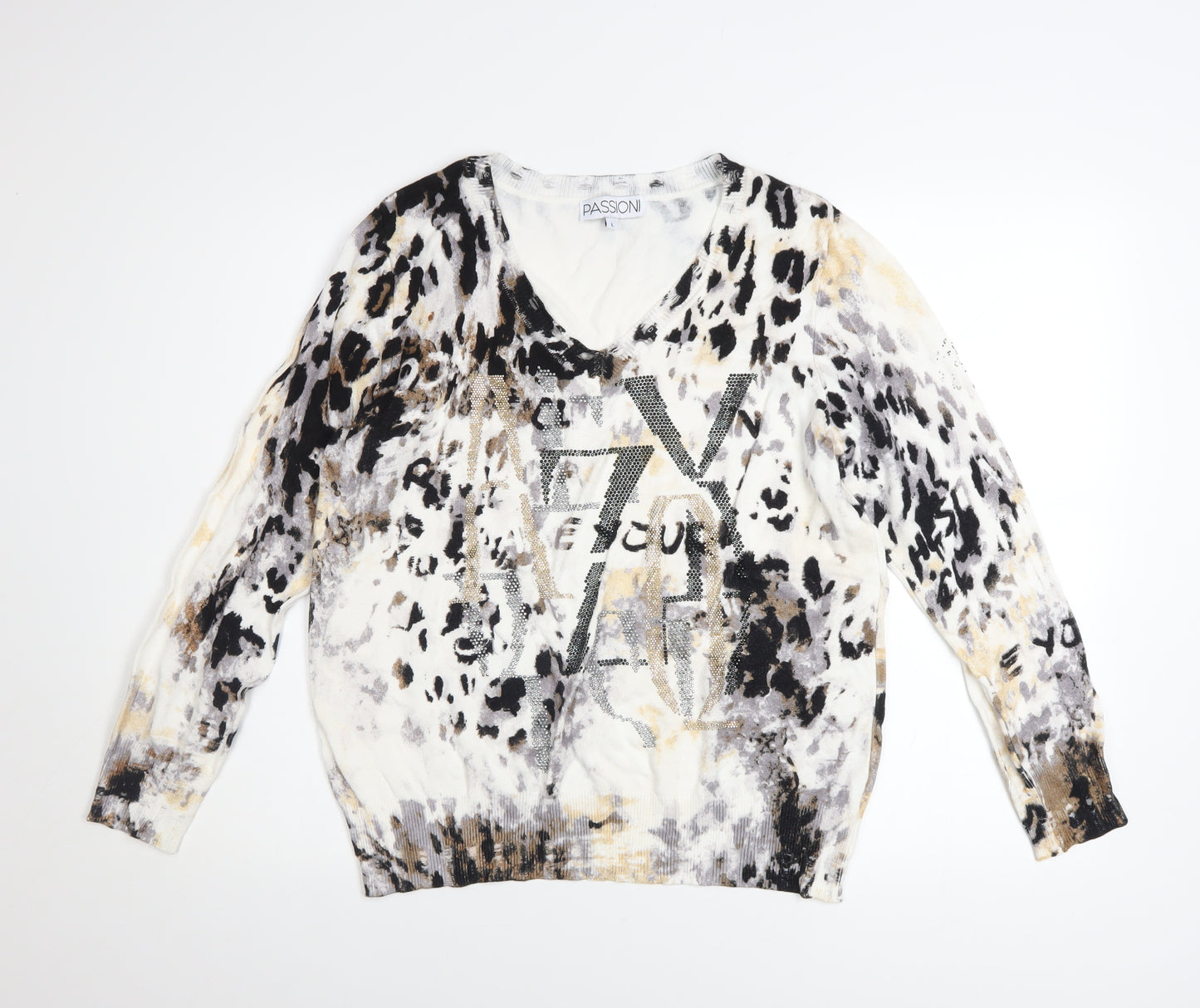 Passioni Women’s Multicoloured Animal Print V-Neck Jumper L
