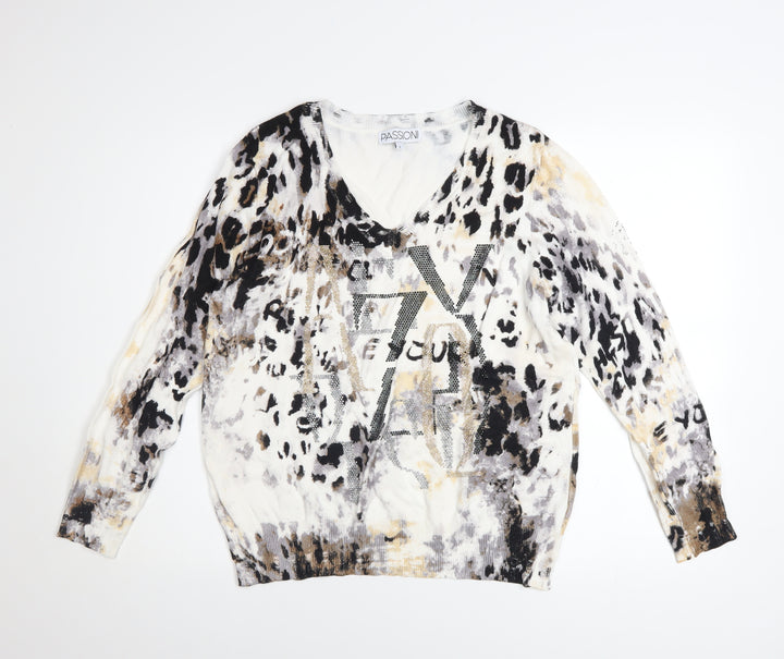 Passioni Women’s Multicoloured Animal Print V-Neck Jumper L