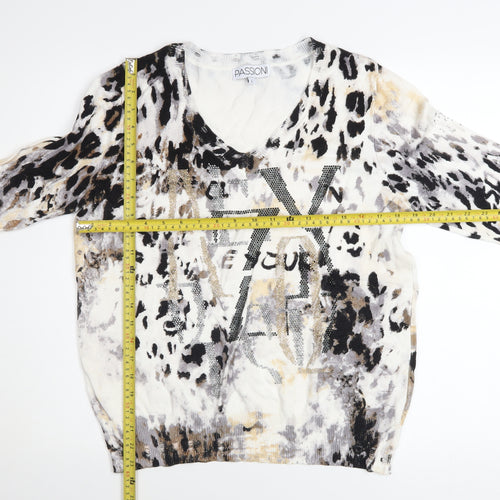 Passioni Women’s Multicoloured Animal Print V-Neck Jumper L