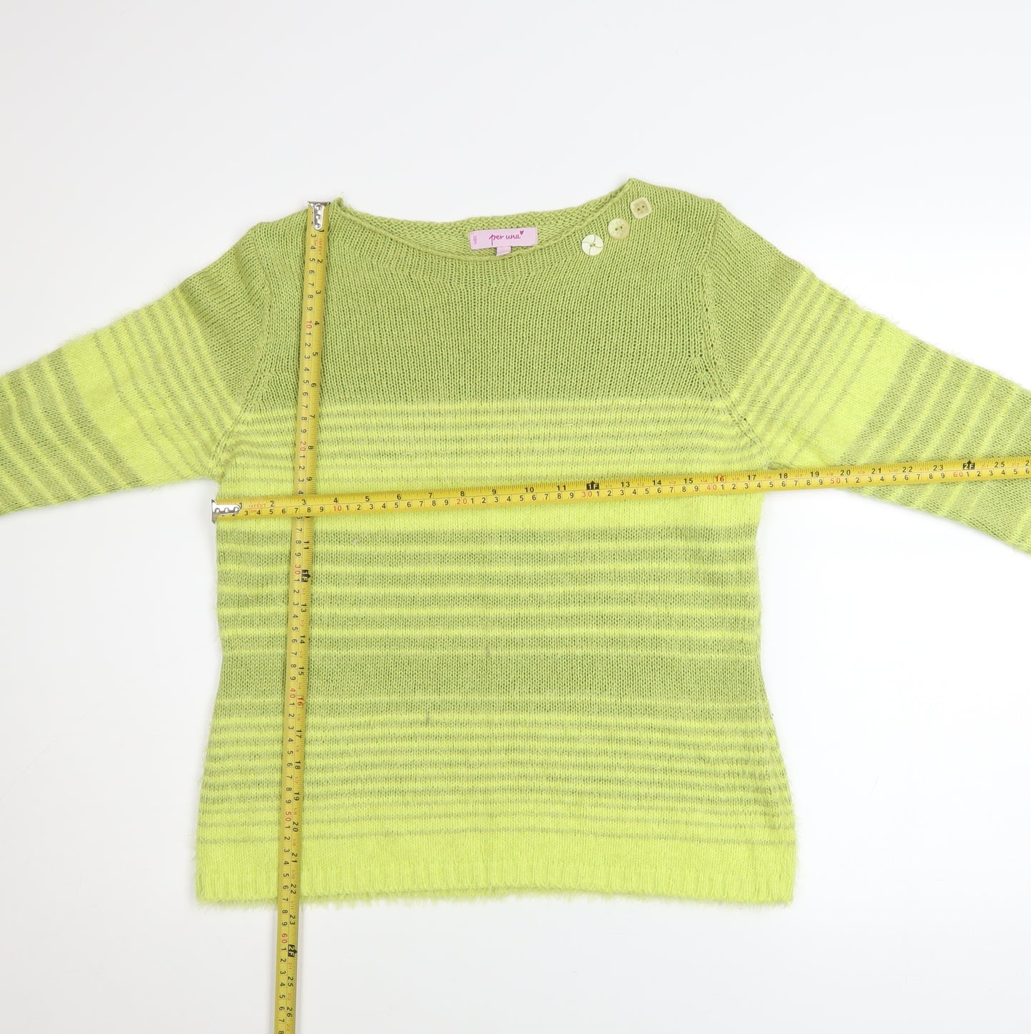 Marks and Spencer Per Una Womens Lime Green Striped Jumper Size M
