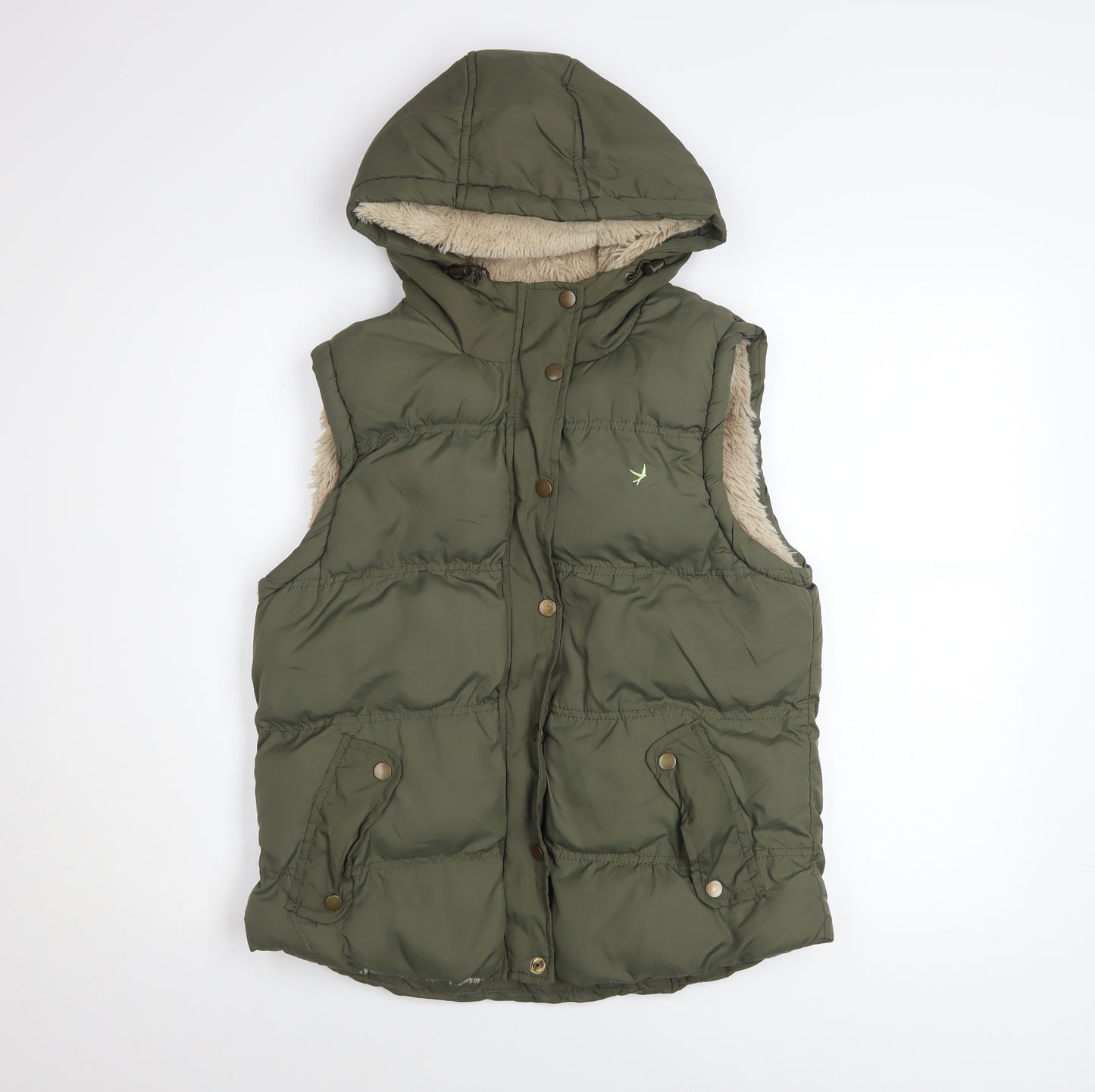 Denim Co Women Green Puffer Hooded Waistcoat Size 14