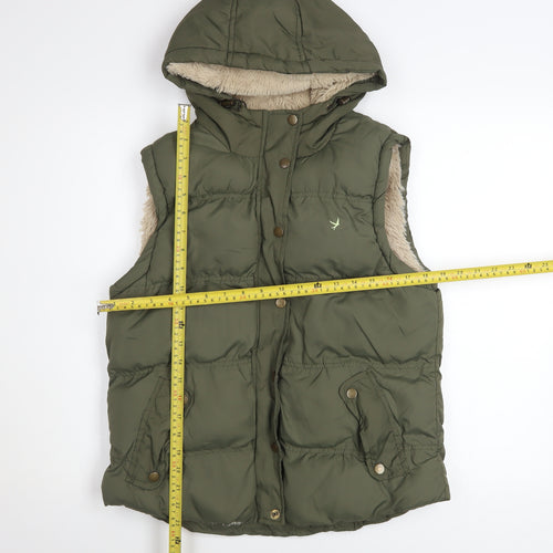 Denim Co Women Green Puffer Hooded Waistcoat Size 14