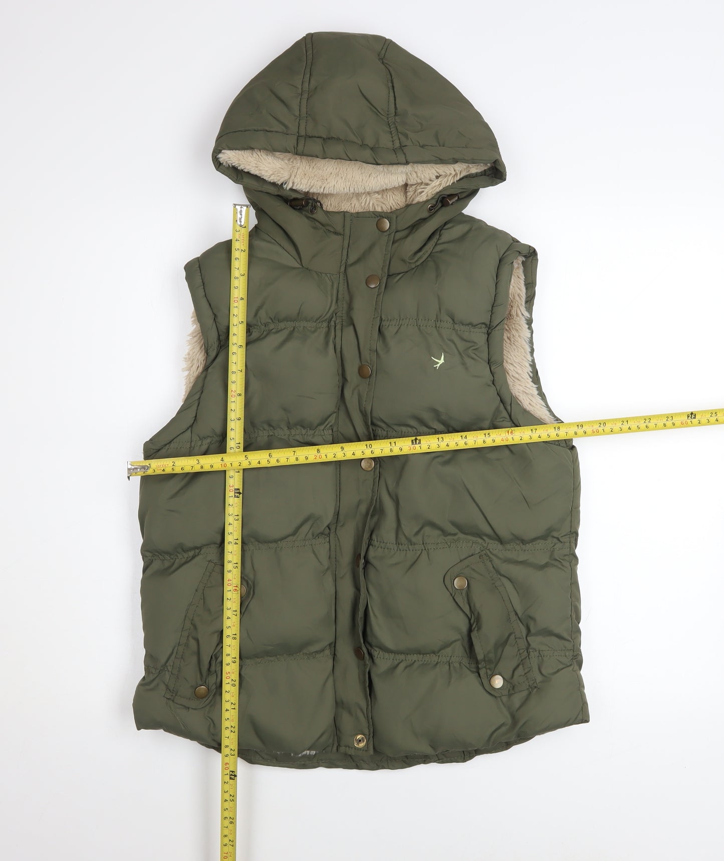 Denim Co Women Green Puffer Hooded Waistcoat Size 14