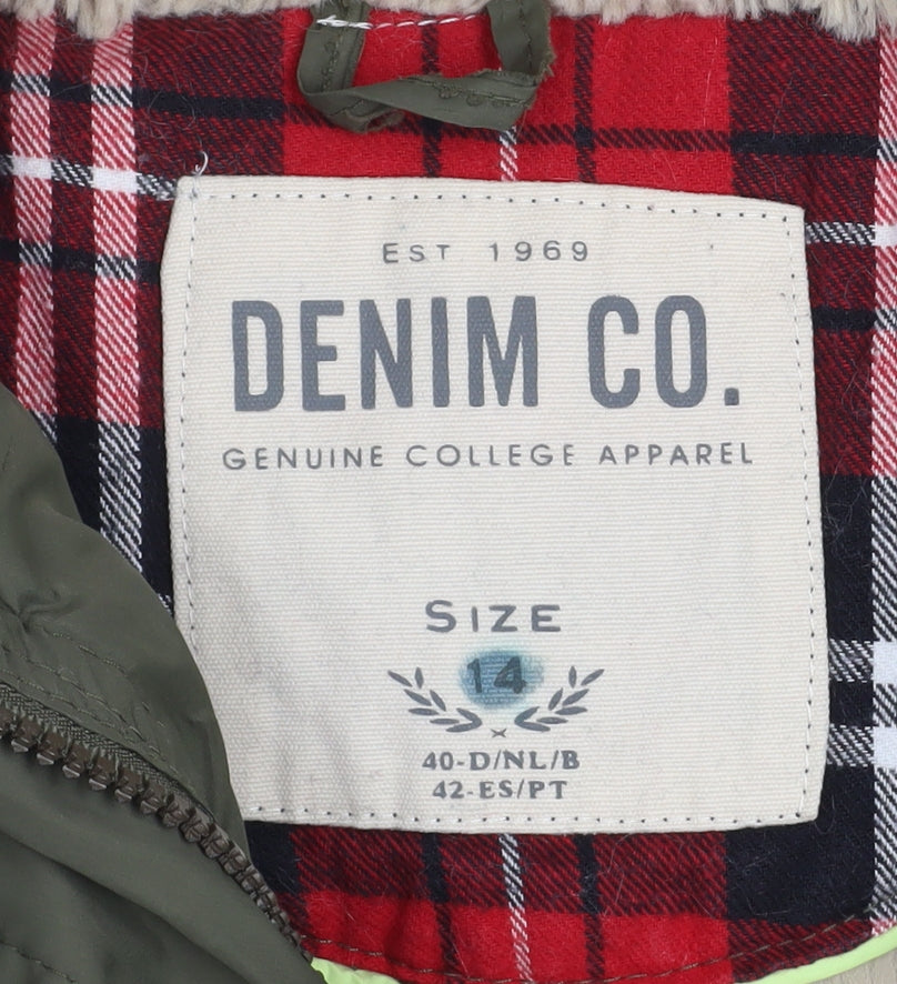 Denim Co Women Green Puffer Hooded Waistcoat Size 14