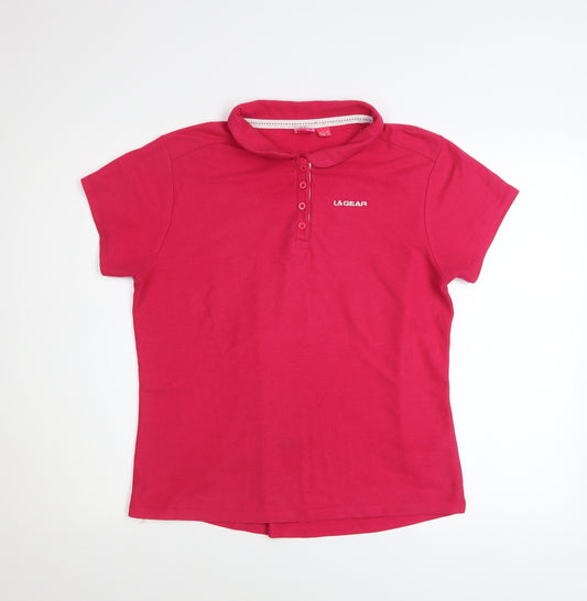 LA Gear Women Pink Polo Shirt UK 14 Short Sleeve Collared Top