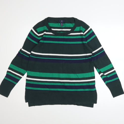 Gap Womens Green Striped Long Sleeve Cotton Jumper Size M