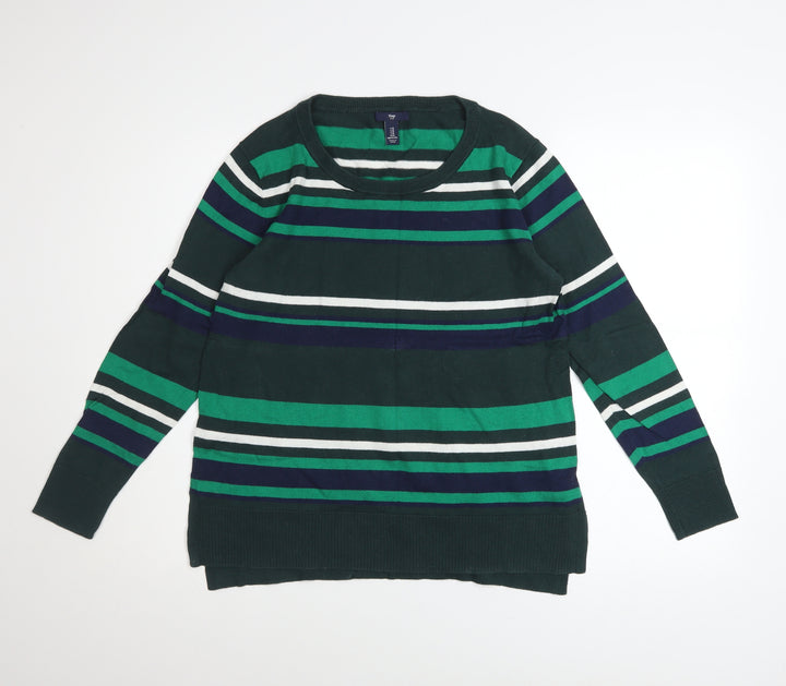 Gap Womens Green Striped Long Sleeve Cotton Jumper Size M