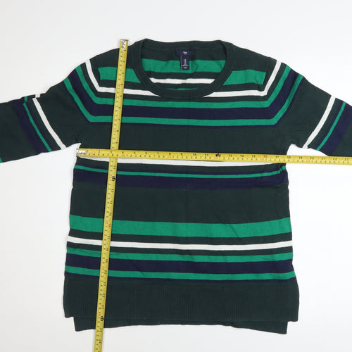 Gap Womens Green Striped Long Sleeve Cotton Jumper Size M