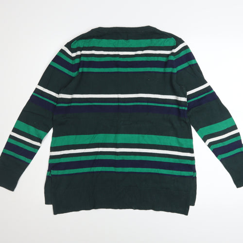 Gap Womens Green Striped Long Sleeve Cotton Jumper Size M