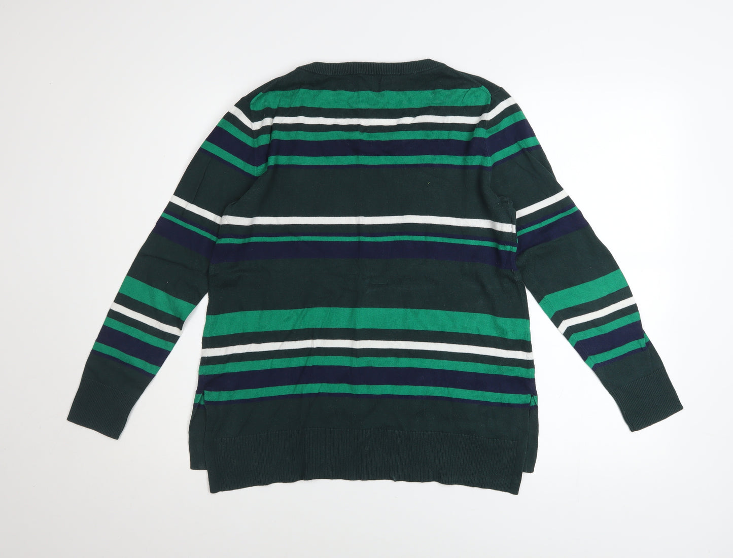Gap Womens Green Striped Long Sleeve Cotton Jumper Size M
