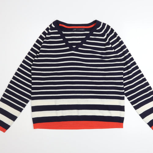 Marks and Spencer Women’s Blue Striped V-Neck Jumper Size 12