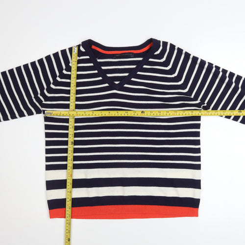 Marks and Spencer Women’s Blue Striped V-Neck Jumper Size 12