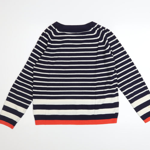 Marks and Spencer Women’s Blue Striped V-Neck Jumper Size 12