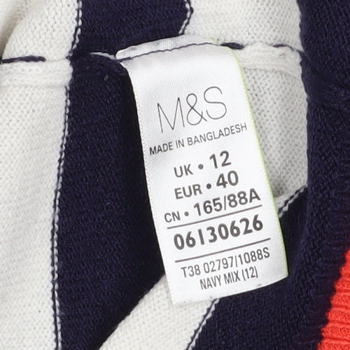 Marks and Spencer Women’s Blue Striped V-Neck Jumper Size 12