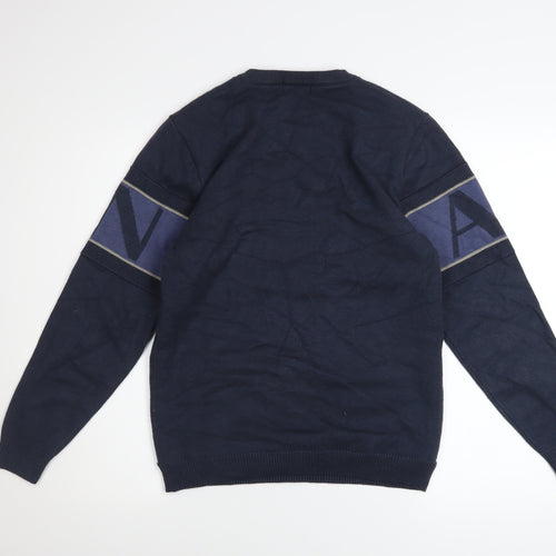 SCQ Mens Blue Crew Neck Graphic Logo Pullover Jumper Size L
