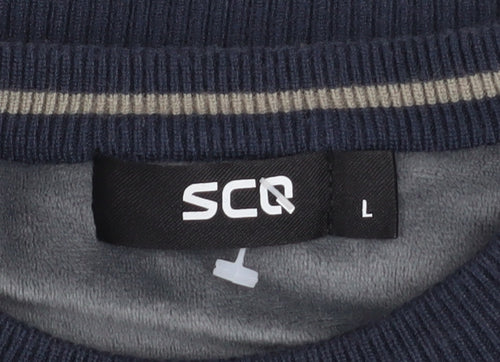 SCQ Mens Blue Crew Neck Graphic Logo Pullover Jumper Size L