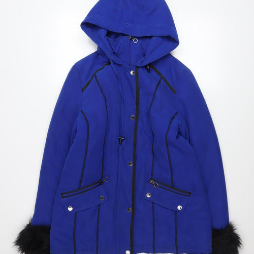 Finesse Womens Blue Hooded Fur Trim Parka Jacket Size 10