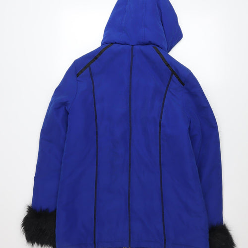 Finesse Womens Blue Hooded Fur Trim Parka Jacket Size 10