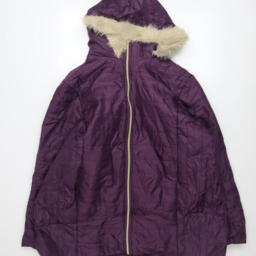 Nathalie Andersen Women's Purple XL Hooded Faux Fur Trim Puffer Coat