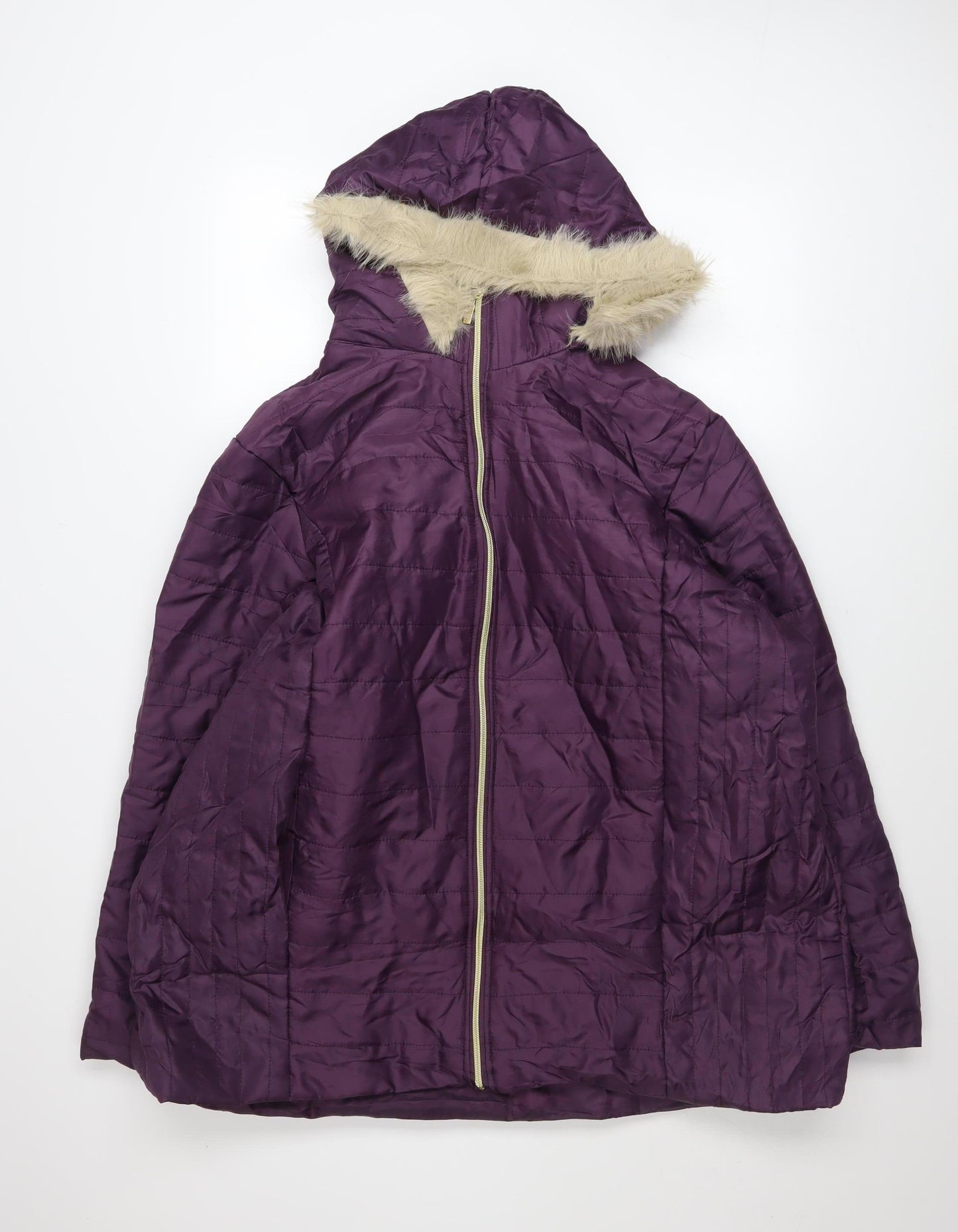 Nathalie Andersen Women's Purple XL Hooded Faux Fur Trim Puffer Coat