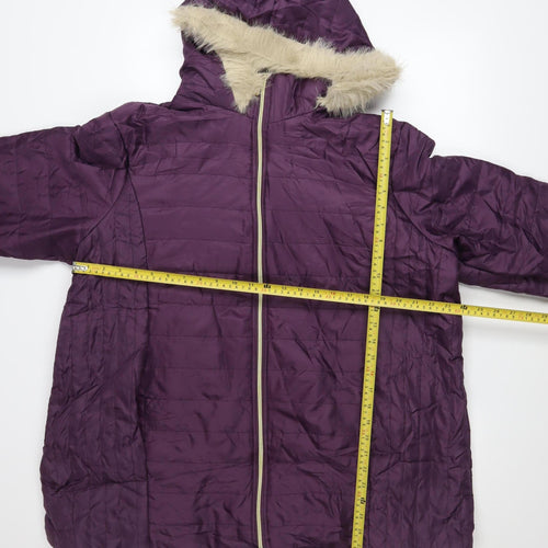 Nathalie Andersen Women's Purple XL Hooded Faux Fur Trim Puffer Coat