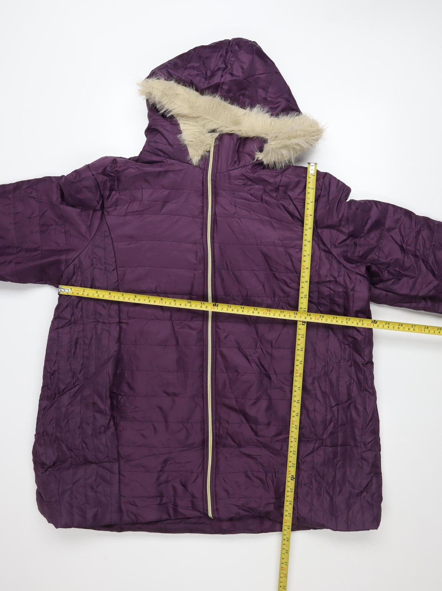 Nathalie Andersen Women's Purple XL Hooded Faux Fur Trim Puffer Coat