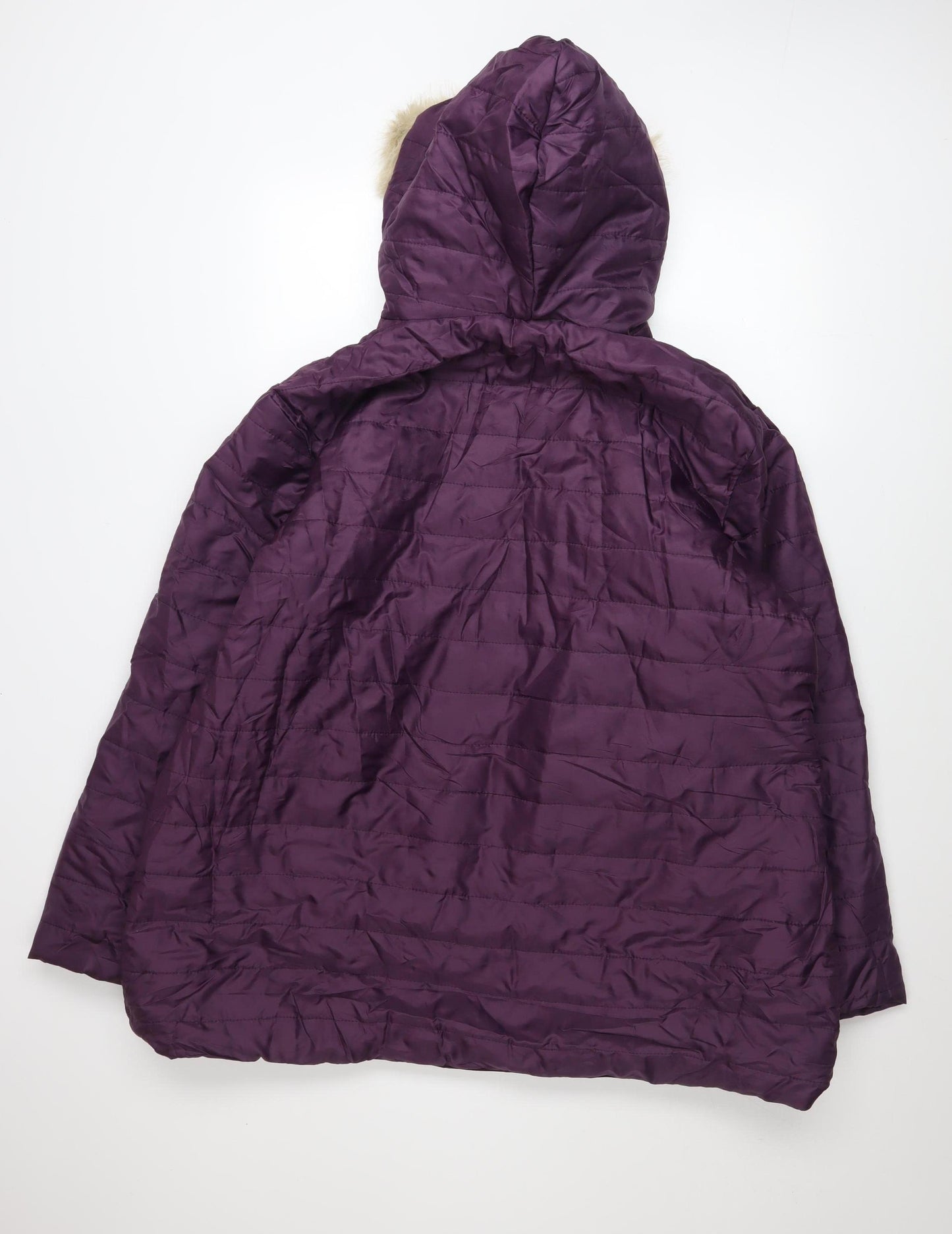 Nathalie Andersen Women's Purple XL Hooded Faux Fur Trim Puffer Coat