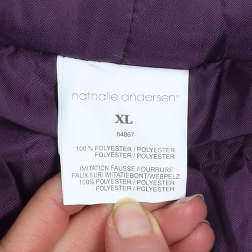 Nathalie Andersen Women's Purple XL Hooded Faux Fur Trim Puffer Coat