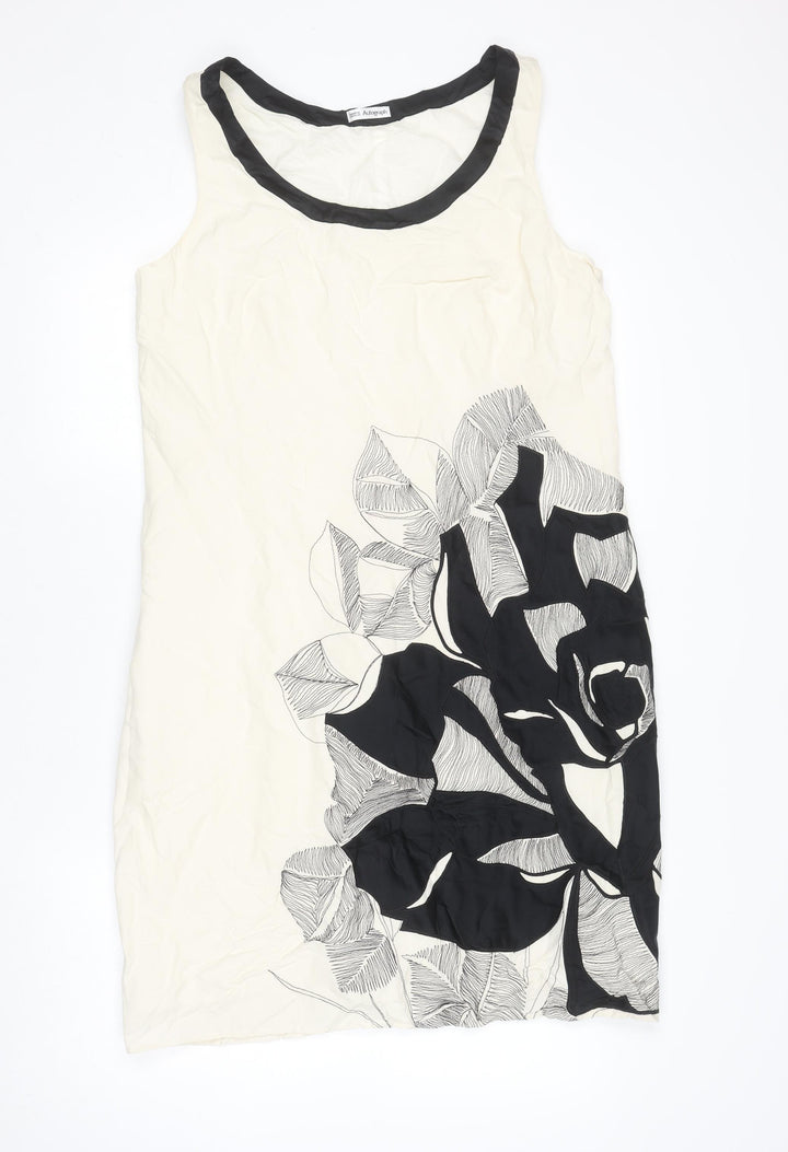 Marks and Spencer Women Ivory Floral Silk Linen Shift Dress UK 16