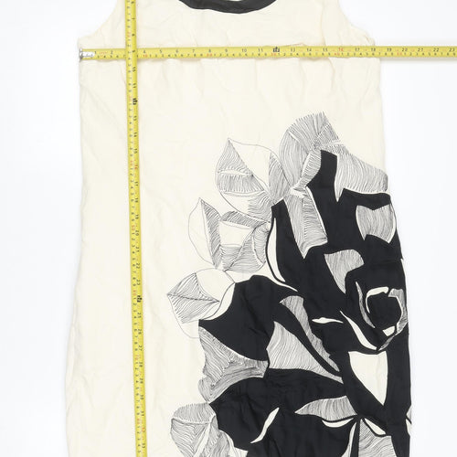 Marks and Spencer Women Ivory Floral Silk Linen Shift Dress UK 16