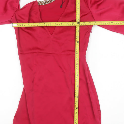Boohoo Women Red Size 8 One Shoulder Chain Detail Bodycon Dress