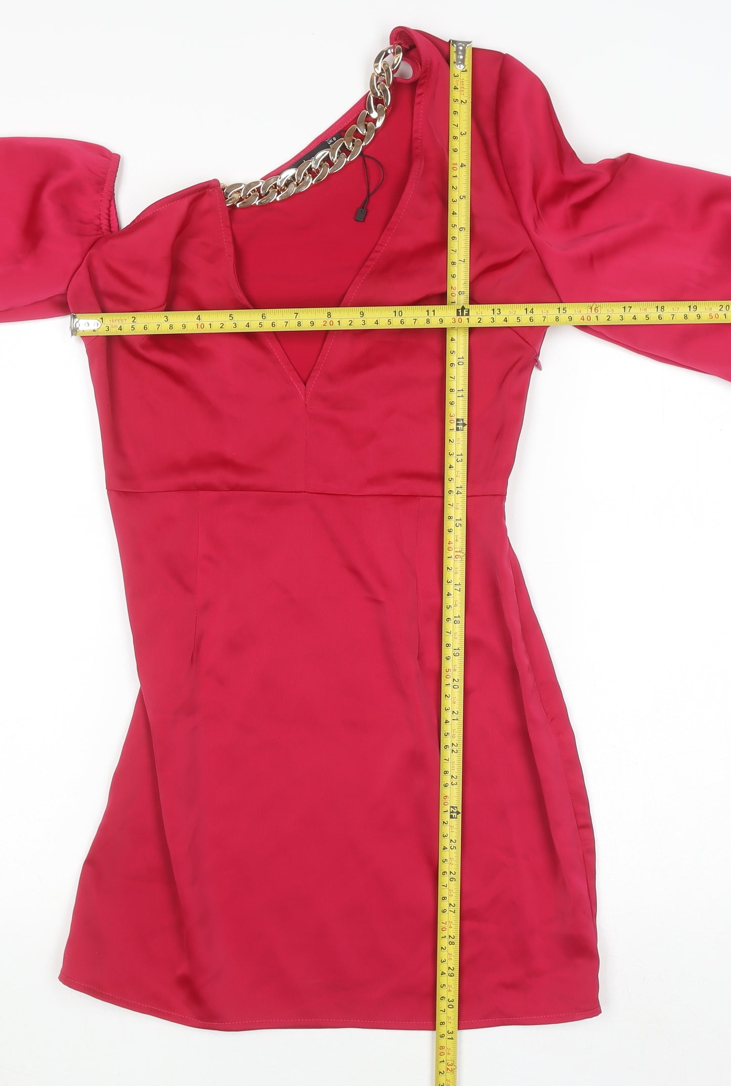 Boohoo Women Red Size 8 One Shoulder Chain Detail Bodycon Dress
